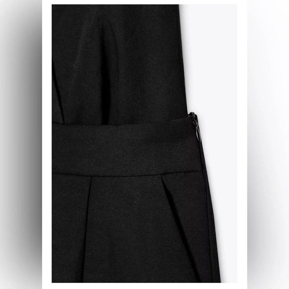 ZARA LONG OPEN BACK JUMPSUIT Black Cotton/Linen Blend XL NWT